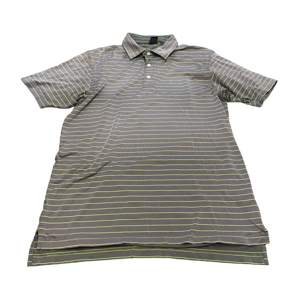 Dunning Polo Shirt Men's Large Gray Green Striped Golf Performance Short Sleeve